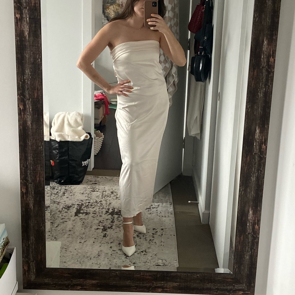 Cream Satin Midi Dress